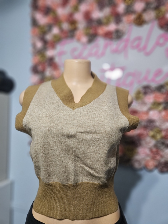 molly green Tops - Molly Green Two-Tone Knit Vest in Beige and Camel